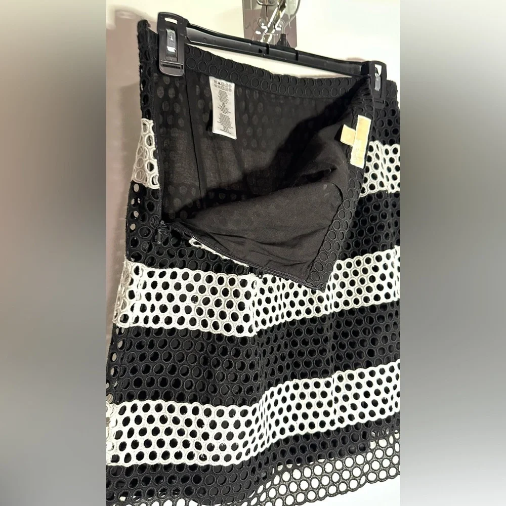MICHAEL Michael Kors Eyelet Skirt Black & White Stripe Cotton 8